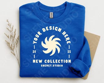 Royal Blue Gildan 18000 Sweatshirt Flat Lay Mockup | G180 Crewneck Flat Lay Mock-up | PSD JPEG Digital Download for POD | Canva Mockup