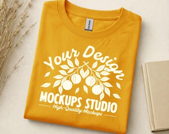 Gouden Gildan 5000 platliggend gevouwen T-shirtmodel | G500-shirtmodel | Oversized overhemd platliggend T-shirt | Canvas, Photoshop