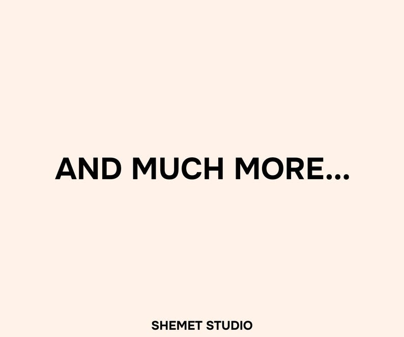 May include: Text on a light peach background reads "AND MUCH MORE..." in bold black font. Below, in a smaller font, the text "SHEMET STUDIO" is displayed.