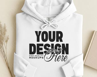 White Gildan 18500 Folded Flat Lay Mockup, Hoodie Sweatshirt Mockup, Hooded Sweater Flatlay, Simple G185 Mock, White Background Mockup