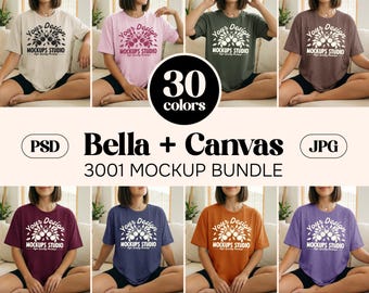 30X Bella Canvas 3001 T-Shirt Mockup Bundle 30 Colors | BC3001 TShirt Boho Home Lifestyle on Model | PSD JPEG for Canva