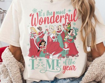 It's the most wonderful time of the year Comfort Color Disney Christmas Princess Shirt, Rapunzel Tiana Ariel Snow White Princess Disney Trip