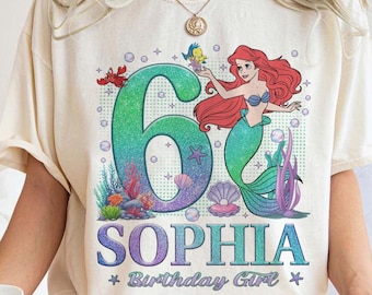 Koszulka urodzinowa Disneya z motywem Małej Syrenki i Księżniczki, spersonalizowana, pasująca do rodziny, wycieczka urodzinowa dla dziewczynki z motywem Księżniczki Syrenki, Magic Kingdom
