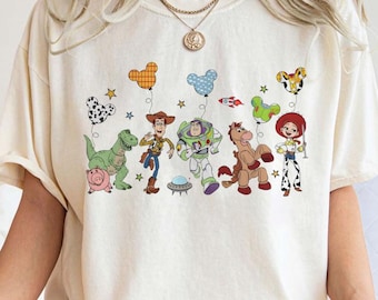 Camiseta Disney Toy Story con globos y colores cómodos, Disney World Toy Story 5, camiseta familiar Disney Toy Story, camiseta con personajes de películas, camiseta de regalo Disney