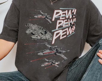Vintage Disney Star Wars Starship Battle Shirt, Pew Pew Pew Tee, Jedi Force, Dark Side, Lightsaber Fan Gift, Retro Star Wars Kid Shirt
