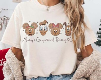 Maglietta retrò Disney Topolino e i suoi amici con pan di zenzero, maglietta natalizia Disney vintage, maglietta retrò con biscotti di pan di zenzero, maglietta per la festa di Natale 2025