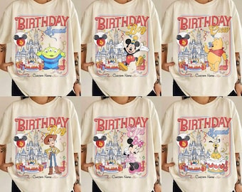 Maglietta personalizzata per il compleanno di Topolino e i suoi amici, maglietta coordinata per la famiglia, maglietta con personaggi Disney, maglietta per bambini e bambine della squadra di compleanno