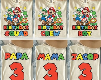 Spersonalizowana koszulka urodzinowa dla chłopca z motywem Mario Friends, wyjątkowy prezent urodzinowy dla chłopców, spersonalizowana koszulka urodzinowa dla chłopca z motywem Mario, koszulka dla niemowląt z motywem Super Mario