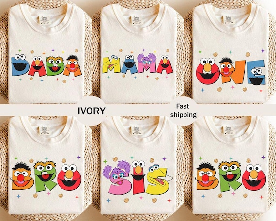 Sesame Family Birthday Shirts: Custom Character Matching Tees