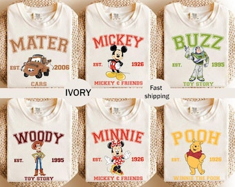 Retro Mickey and Friends Varsity Shirt, Disney Family Matching Tee, Vintage Disney Character Shirt, Disneyland Tee, Disney World Family Trip
