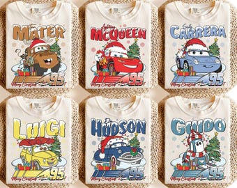Merry Christmas Disney Cars Comfort Colors Shirt, Lightning Mcqueen Family Matching Xmas Shirts, Sally Mater Doc Hudson Christmas Sweatshirt
