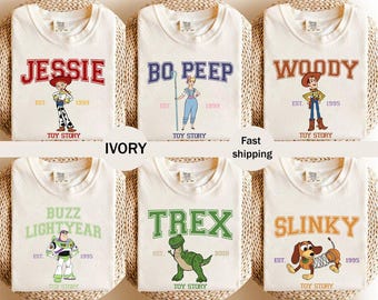 Retro Toy Story Comfort Farben Shirt, passende Familie Disney Shirts, Disney Gruppe Shirts, Toy Story Geburtstag Shirts, Woody Buzz Jessie Alien