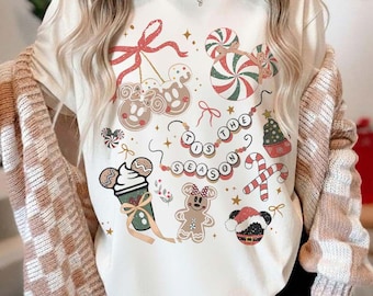 Vintage Mickey Minnie Gingerbread Christmas Shirt, Disneyland Christmas Sweatshirt, Gingerbread Cookies Tee, Coquetee Bow Shirt, Xmas Gifts