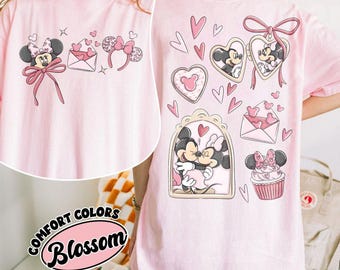 Disney Coquette Bow Valentine Comfort Farben Shirt, Mickey und Minnie Valentinstag T-Shirt, Disney Paare Valentine Trip Shirt, Magic Kingdom