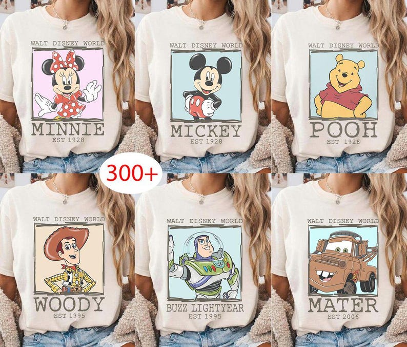 Camiseta retro de personajes de Walt Disney World, Camiseta vintage para viaje a Disney, Camiseta para viaje familiar a Disney, Conjunto a juego para vacaciones en Disney, Camiseta de Magic Kingdom imagen 1