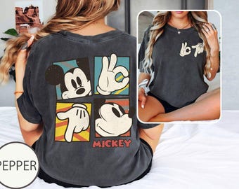 Camiseta divertida de Mickey Mouse, 6/7, dos caras, colores cómodos, camiseta infantil de Disneyland, camiseta clásica vintage de Mickey, camiseta con el símbolo de la paz de Mickey