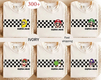 Spersonalizuj koszulkę Super Mario Retro z wszystkimi postaciami, pasującą koszulkę z motywem rodzinnej wycieczki Nintendo World Holiday, prezenty urodzinowe Super Mario