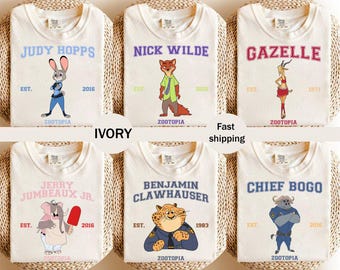 Disney Zootopia Charakter Varsity Shirt, Geburtstagsgeschenk für Zootopia Fan, Disneyland Shirts Disney World Shirt, Nick Wilde, Judy Hopps
