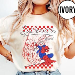 Rutig Disney Marvel Avengers-skjorta med alla karaktärer, Spiderman Iron Man-signaturfödelsedagspojke, födelsedagsflicka, Marvel-familjematchning bild 5
