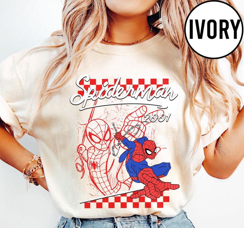 Rutig Disney Marvel Avengers-skjorta med alla karaktärer, Spiderman Iron Man-signaturfödelsedagspojke, födelsedagsflicka, Marvel-familjematchning bild 5