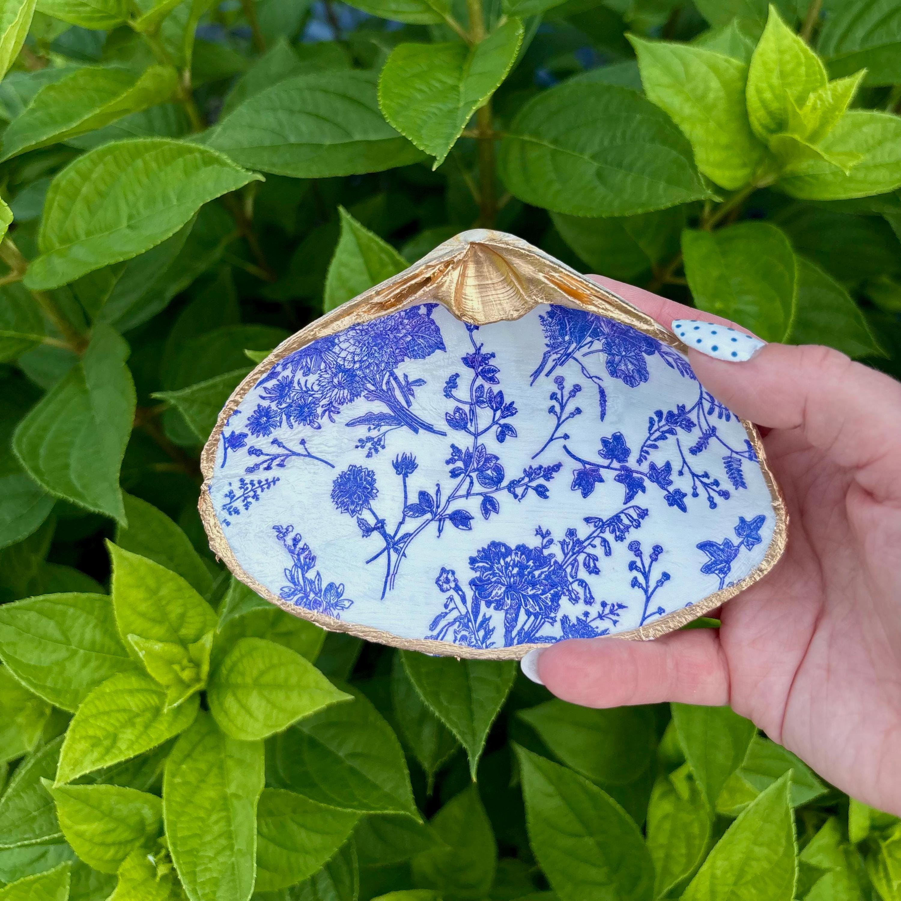 Toile Clam Shells | Decoupage Shell Trinket | Jewelry Dish | Coastal Decor | Painted Shell | Clam