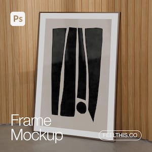 Wall Mockup Gold Frame Close Up Poster Mockup, Smart Layer PSD, Vertical Ratio Minimal Picture Mock-up, Frame Neutral Light Reflection