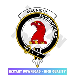 MacNicol (of Scorrybreac) Tartan Clan Crest, Badges, Heraldry, Clans, Family Scotland PNG, Digital ClipArt High Quality