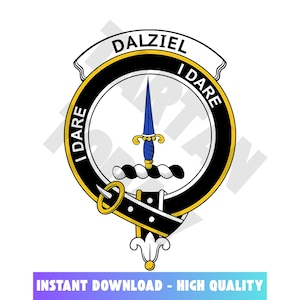 Dalziel Tartan Clan Crest, Badges, Heraldry, Clans, Family Scotland PNG, Digital ClipArt High Quality