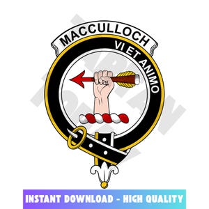 MacCulloch (McCulloch) Tartan Clan Crest, Badges, Heraldry, Clans, Family Scotland PNG, Digital ClipArt High Quality