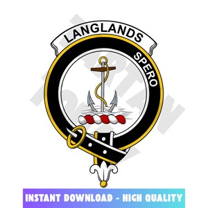 Langlands Tartan Clan Crest, Badges, Heraldry, Clans, Family Scotland PNG, Digital ClipArt High Quality