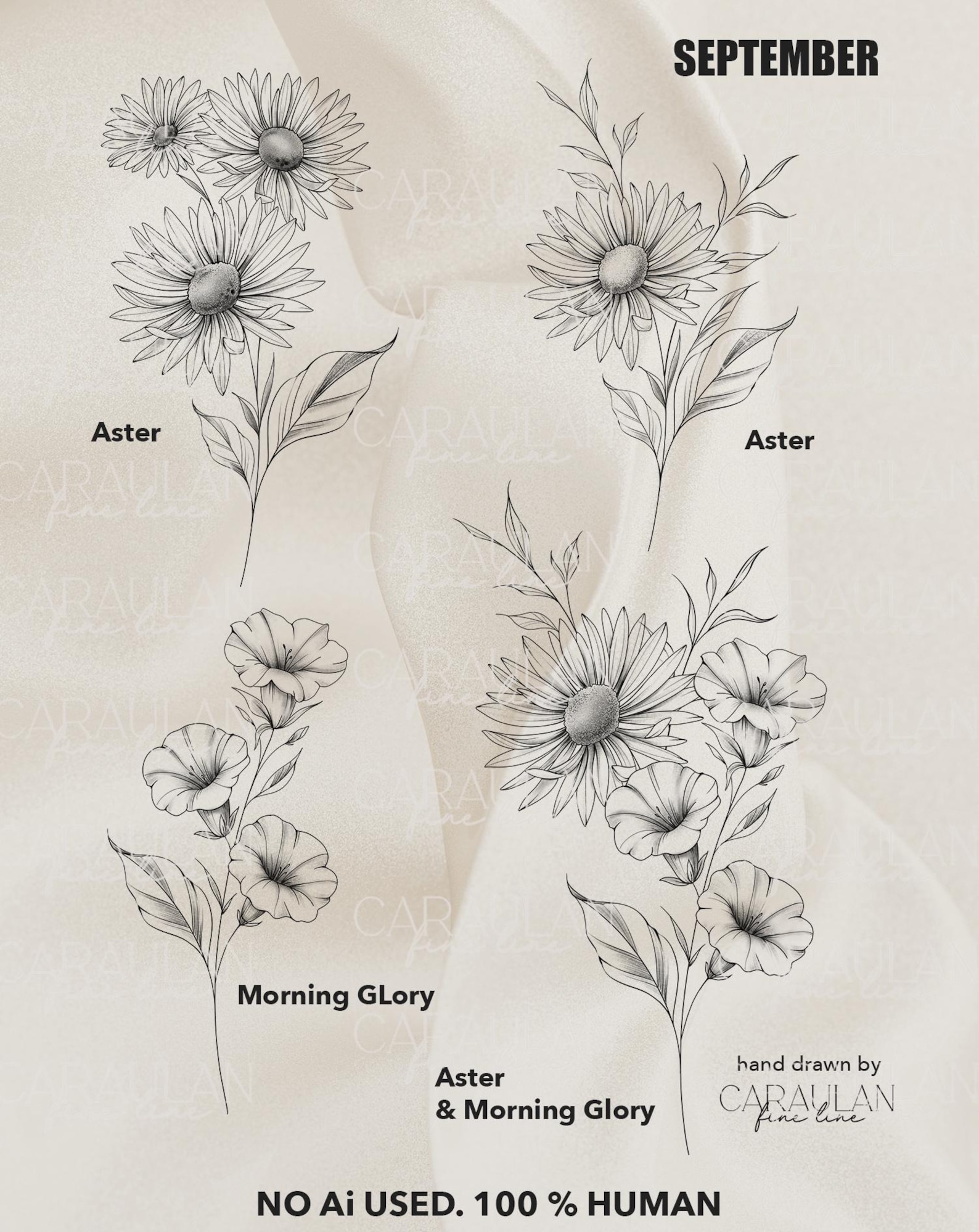 Birth Month Flowers Procreate Stamps: Fine Line Flower Tattoo Brush Set ...
