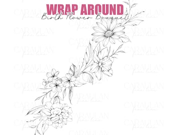 Custom Birth Flower Tattoo: Wraparound Bouquet, Wrist Tattoo Design (Digital Download)