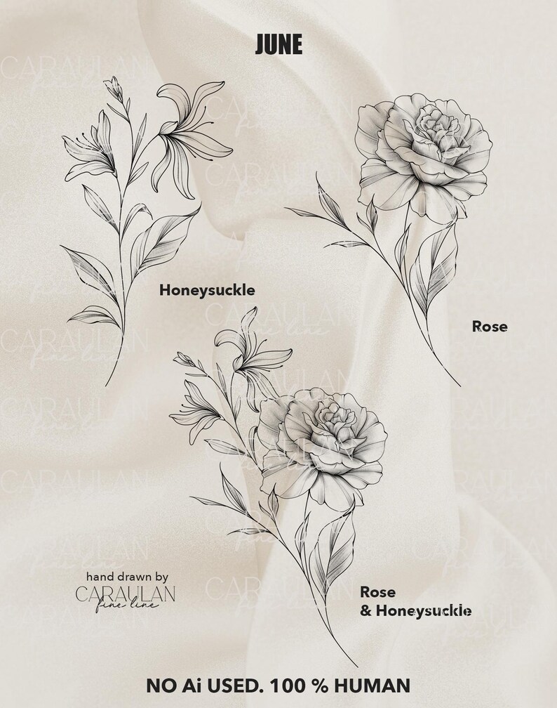 Birth Month Flowers Procreate Stamps: Fine Line Flower Tattoo Brush Set ...