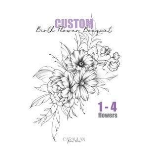 Diseño de tatuaje de flor de nacimiento personalizado: Ramo familiar (hecho a pedido, 1-2 días, descarga digital)