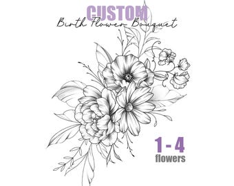 Custom Birth Flower Tattoo Design: Family Bouquet (Made to Order 1-2 days, Digital Download)