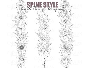 Custom Birth Flower Tattoo: Spine Tattoo Bouquet, Wrist Tattoo Design