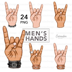 Hand rock sign, Mens Hands PNG, Men hand rock gesture, devil horns gesture male hand with rings, Nail Tech Logo, metal sign PNG illustration