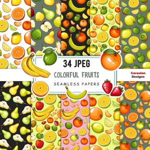 FRUITS Papier numérique, Papiers fruits, Papier de scrapbooking fruits, motif végétalien, motif fruité sans couture, fond de fruits, motif alimentaire