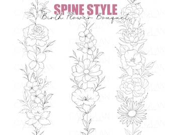 Custom Birth Flower Tattoo: Spine Tattoo Bouquet, Wrist Tattoo Design Digital Download