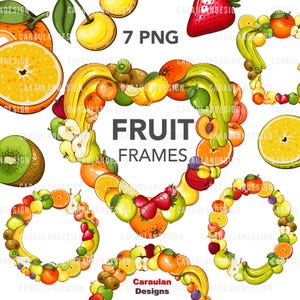 FRUITS Clipart, Fruit Frames, Fruits Scrapbook Design, Farmers Market PNG, Fruit Clipart,  Tropical Fruits PNG, Food clipart, Citrus Fruits