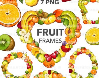 FRUITS Clipart, Fruit Frames, Fruits Scrapbook Design, Farmers Market PNG, Fruit Clipart,  Tropical Fruits PNG, Food clipart, Citrus Fruits