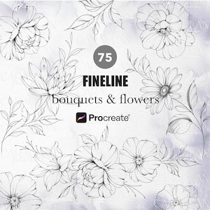 Sellos florales para Procreate: Set de pinceles para tatuajes de línea fina (75 sellos) (Descarga digital)