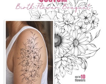 Custom Birth Flower Bouquet Tattoo Design: Family Floral Art (Digital Download)