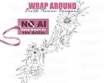 Custom Birth Flower Tattoo: Wraparound Bouquet, Wrist Tattoo Design (Digital Download)