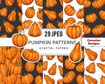 Pumpkin Digital paper, Thanksgiving Papers, Pumpkins Scrapbook Paper, Pumpkins pattern, Thanksgiving Seamless Pattern,  Pumpkin Background