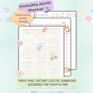 ADHD Daily Planner Printable PDF – Weekly Focus Planner for Adults with Executive Dysfunction | Cute Neurodivergent Productivity Template