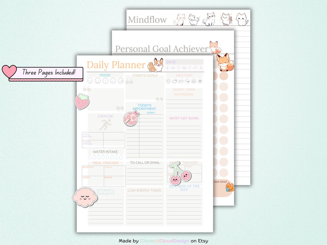 ADHD Planner Daily & Weekly Printable Cute Theme Planner PDF Focus ...