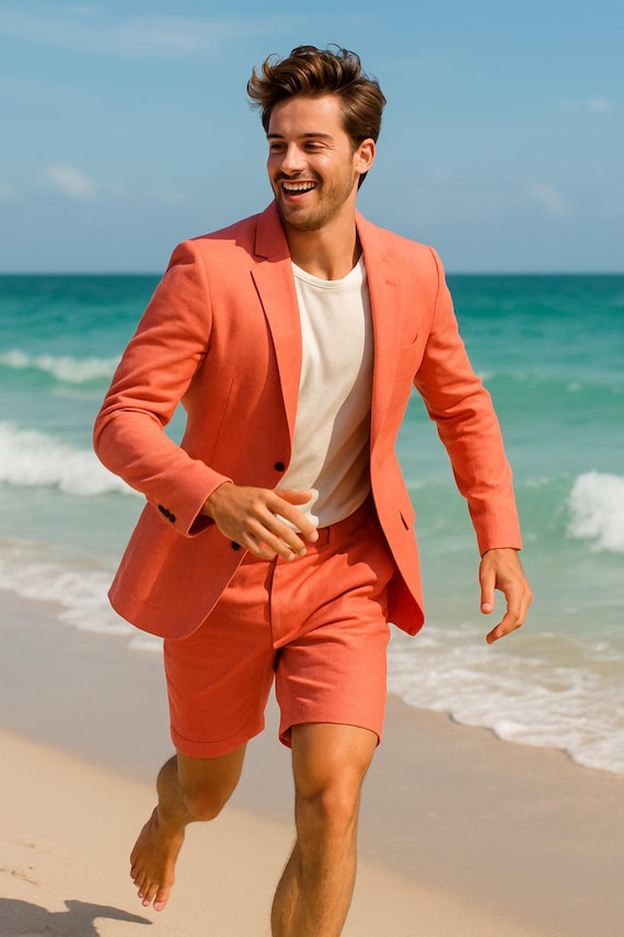 Terno masculino de linho personalizado: Blazer e shorts para