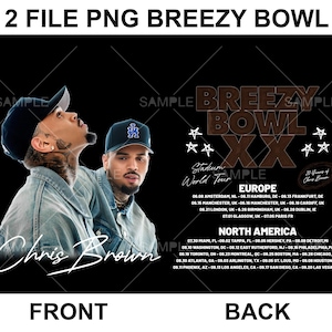 May include: Black concert tour poster featuring Chris Brown. The front side displays Chris Brown's image and signature, while the back lists tour dates for Europe and North America. The poster includes the text "Breezy Bowl XX Stadium World Tour".