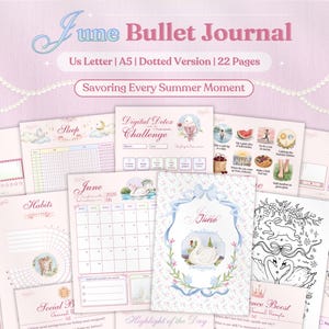 Paquete prediseñado de agenda Bullet Journal June Coquette / Planificador digital de verano imprimible en PDF